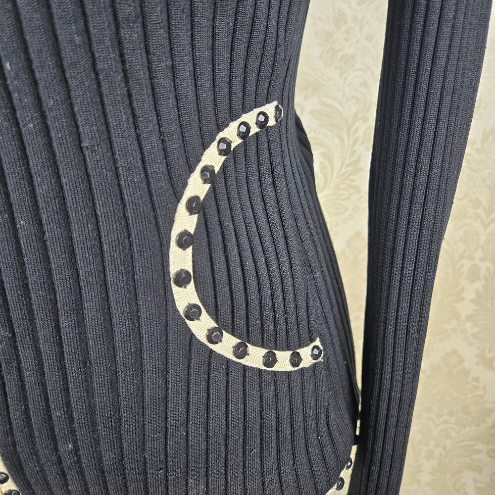 Cache Size Small Black Cream Zip Front Cardigan B… - image 3